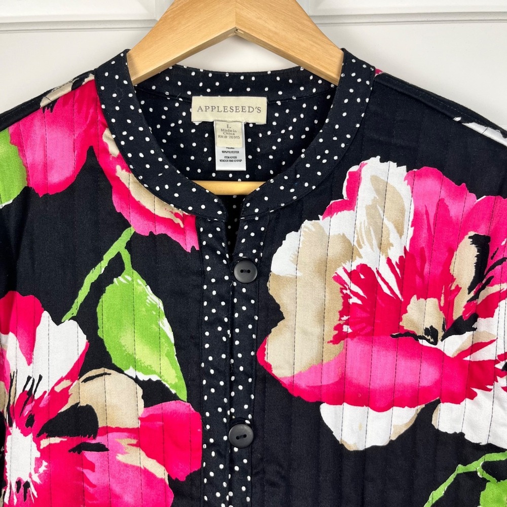 APPLESEED'S Quilted Jacket Size L Button Up Floral Artsy Colorful Polka Dots - Picture 3 of 8